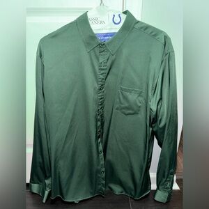 Dark Green Satin Button-Up Shirt